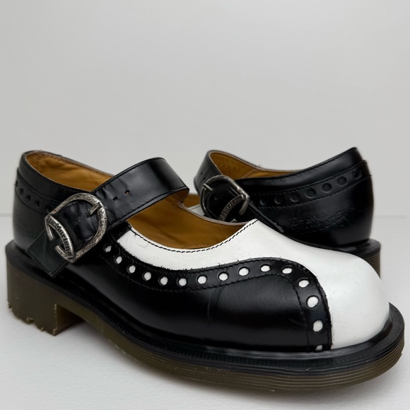 Dr. Martens Shoes - Vintage Dr. Martens England 8307 Black White Wingtip Heel Mary Janes Shoes UK 4